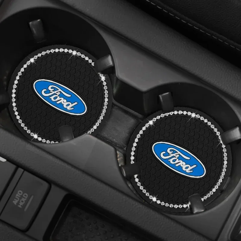 

2 шт. автомобильные подставки для стаканов Ford Diamond, противоскользящие водонепроницаемые коврики-аксессуары для Mondeo, Fusion, Focus, Fiesta, Kuga, Edge, Transit
