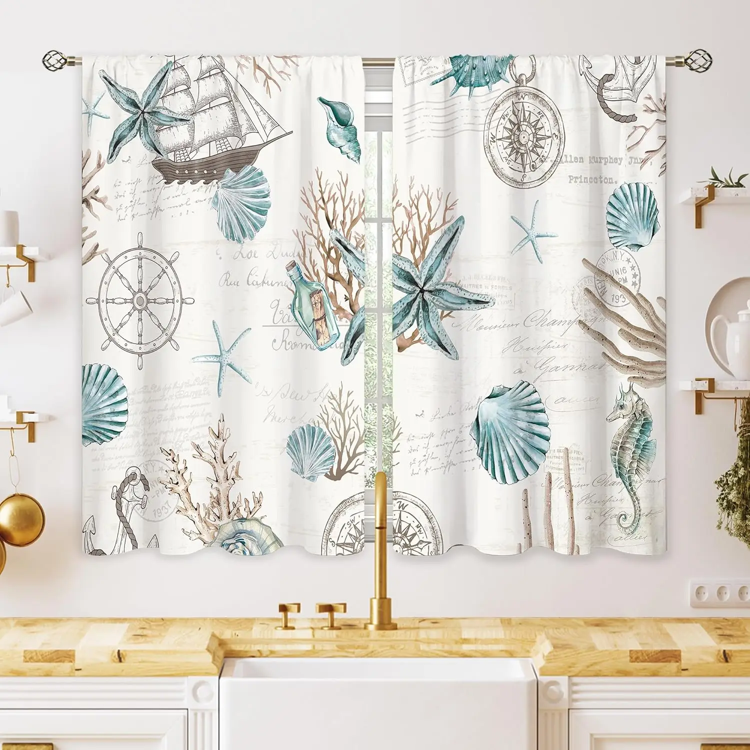 Vintage Nautical Map Curtain Boho Ocean Beach Decor Retro Travel Style Maritime Coastal Wall Art Curtain Panels