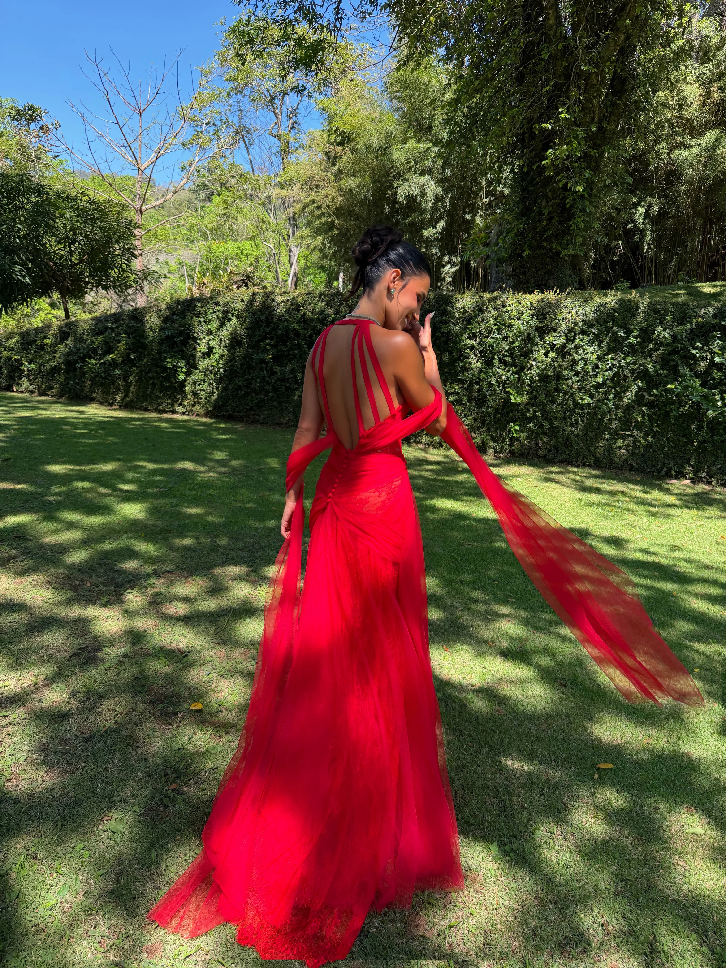 Vestido de Noite Drapeado em C - Women'S Red Formal Wear avaliação e preço