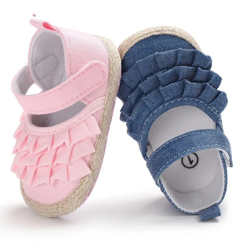 Newborn Infant Baby Girl Summer Kids Shoes Soft Sole Crib Prewalker Toddler Anti-Slip Solid Ruffled First Walkers