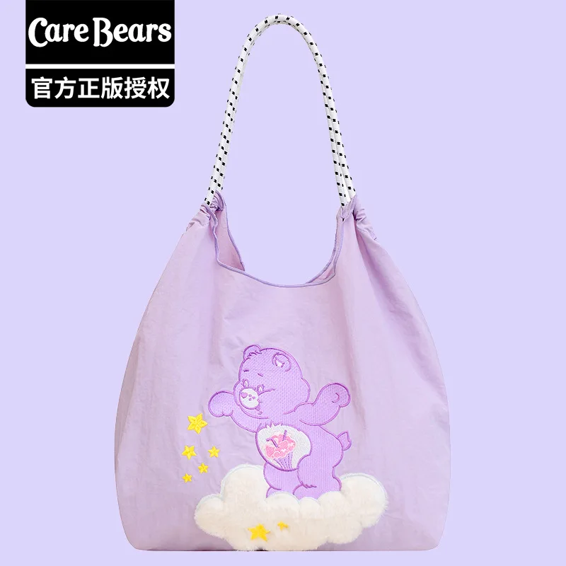 New Anime Miniso Care Bears Embroidered Polyester Shoulder Bag Drawstring Tote Bag Cartoon Handbag Birthday Gift for Girls Toys