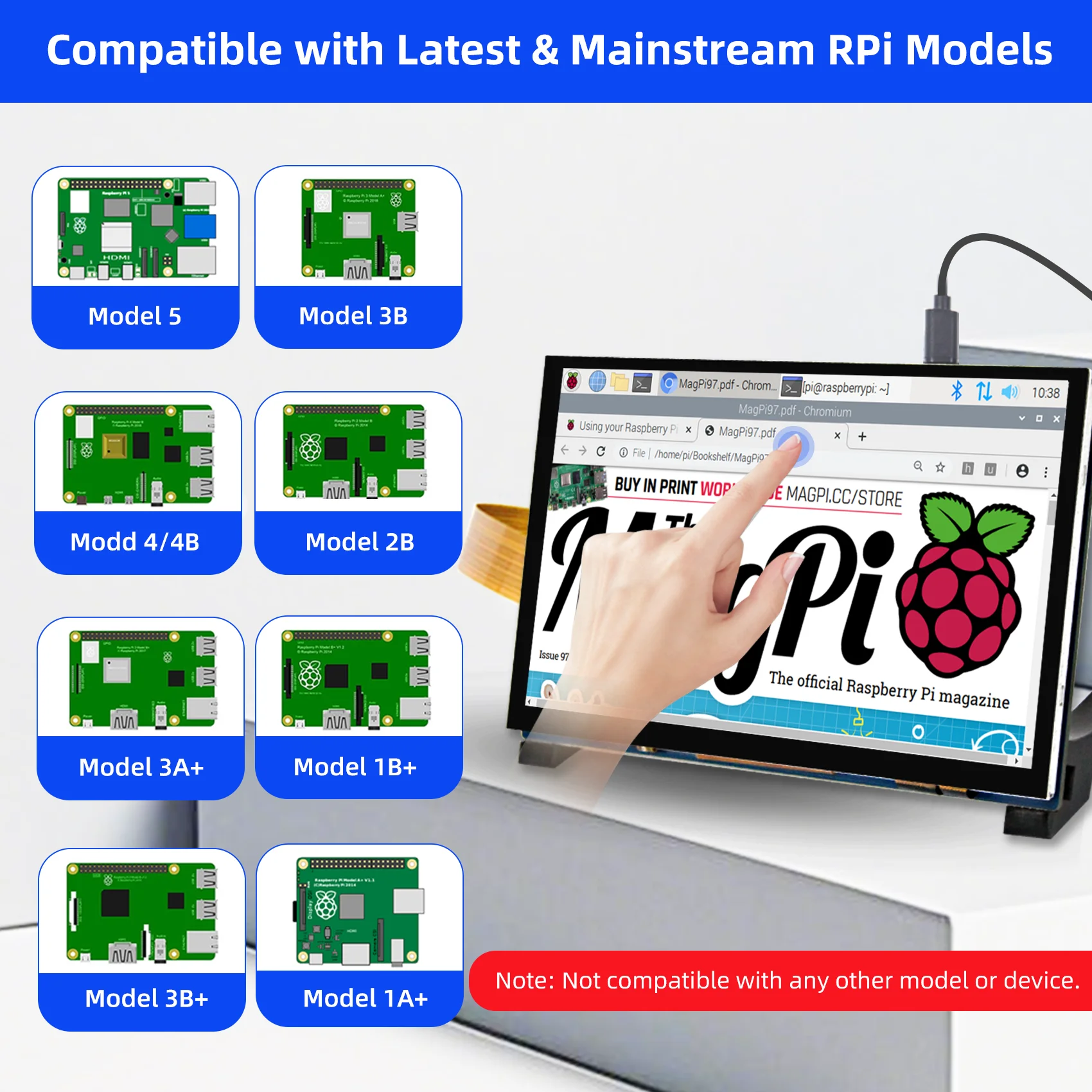 iUoYoMon 5 Inch 800x480 DSI IPS Display, Touchscreen Monitor for Raspberry Pi 5 4 B 3 B+ A+ Driver-Free