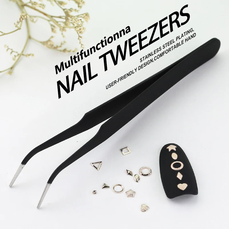 1/2/3pcs Nail Tweezers Stainless Steel Curved Eyebrow False Eyelash Tweezers Nail Extension Makeup Tool Eeyelashes Bent Tweezers