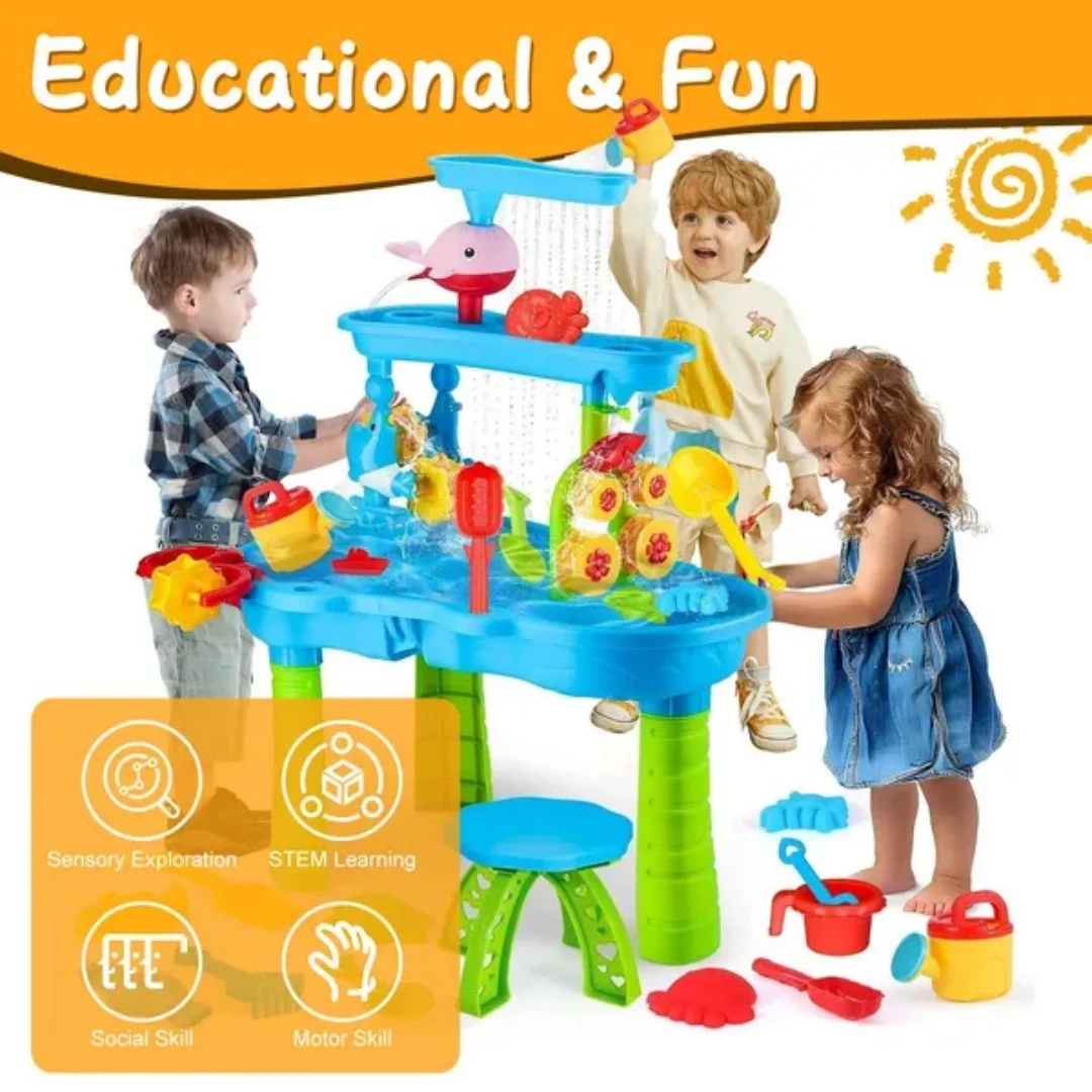 

Kid Sand Water Table Toddler Water Activity Table Rain Showers Play Table Toy for 3-6 Years Old Sensory Exercise Friendship Building