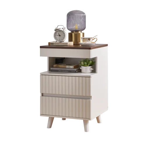 /2 Drawers And Open Shelf,Side Table For Bedroom /Modern Bedside Table With Gun Drawer,Bedside Table With Charging Station,