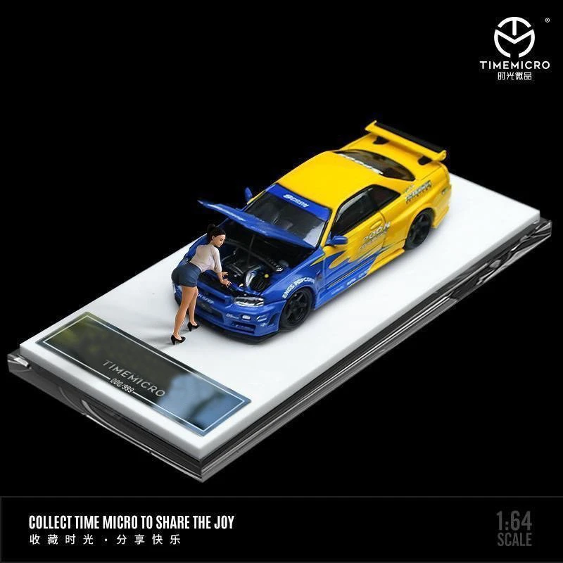 TM In Stock 1:64 Skyline GTR R34 Z Tune Open Hood Diecast Car