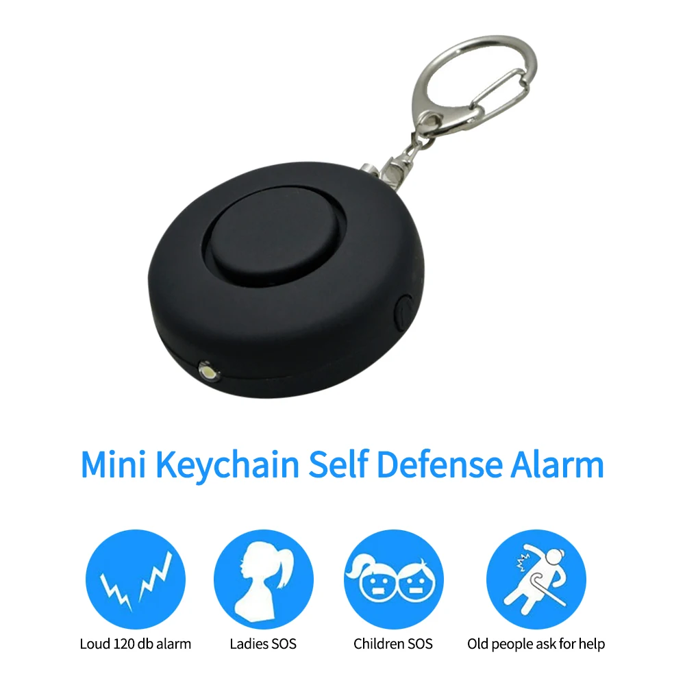 Portable Round Alarm LED Keychain Personal Security Wolf Anti-Wolf Device Lady with Light High Decibel Siren Safety Keychain