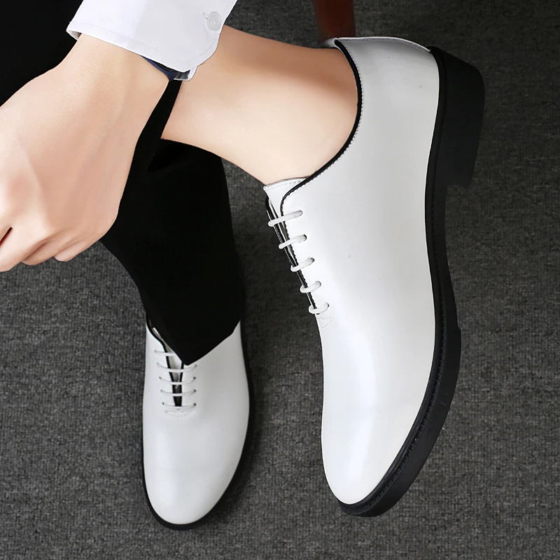 New square head Leather Shoes women Casual Men Formal Dress Thick Bottom Loafers Lace-up Black British Business Work Shoes 48 49