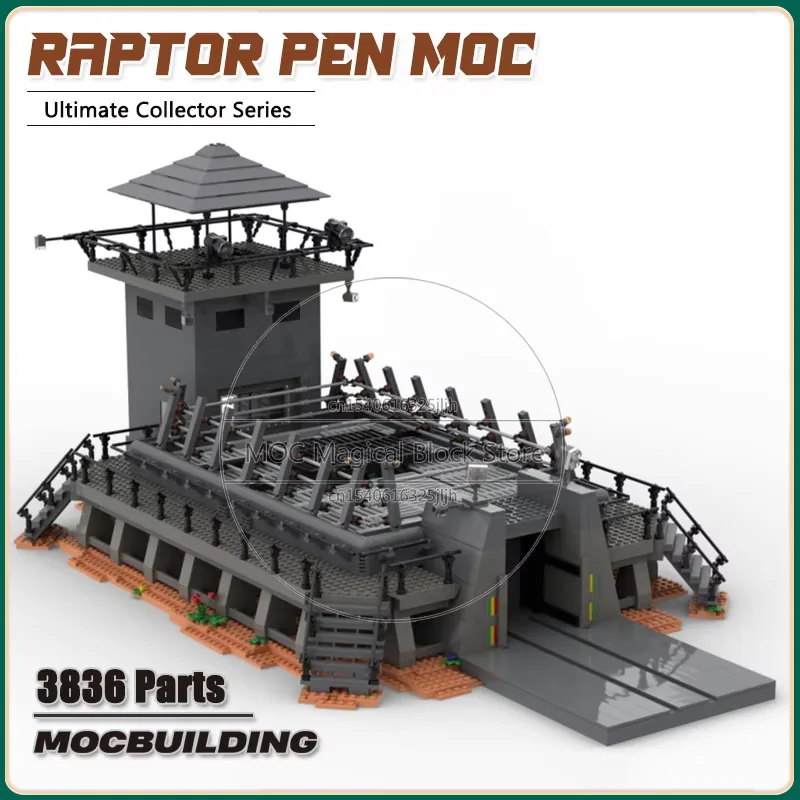 Budynek filmów Raptor Pen MOC klocki architektura technologia cegły DIY montaż wyświetlacz kolekcja modeli zabawki prezenty