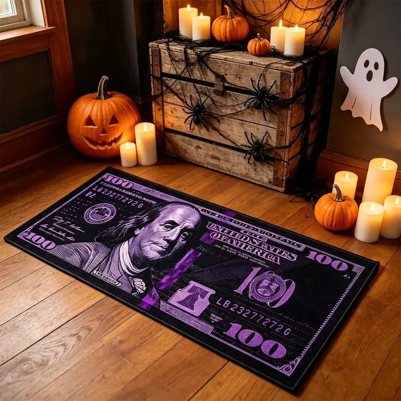 VIKAMA Dollar Bill Gold Flannel Bedside Rug for Bedroom Nightstand Floor Mat Soft Snug Cozy Aesthetic Washable Home Decor