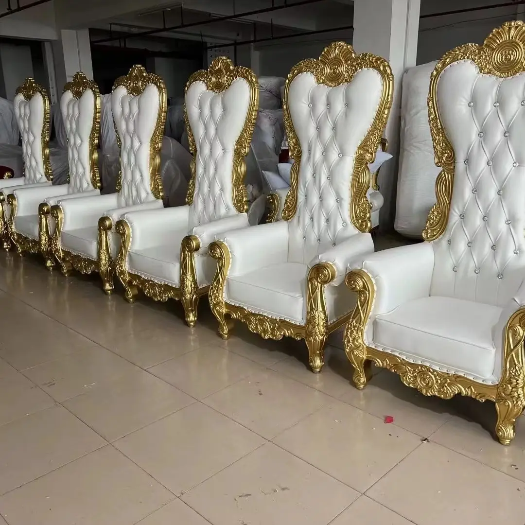 FSDKX High Back Golden Pedicure Royal Bridal Throne King Queen Chairs for Bride and Groom Sale