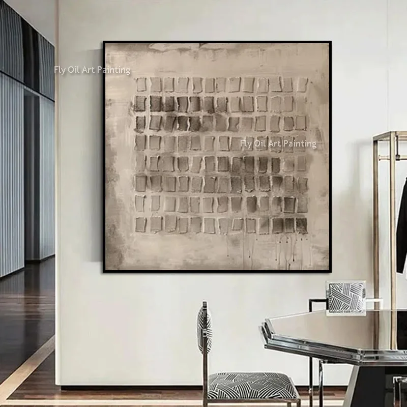 New Popular Design Brown Gray Home Wall Art Items For Decor Hand Painted Simple Beige White Canvas Thick Oil Painting As Gifts