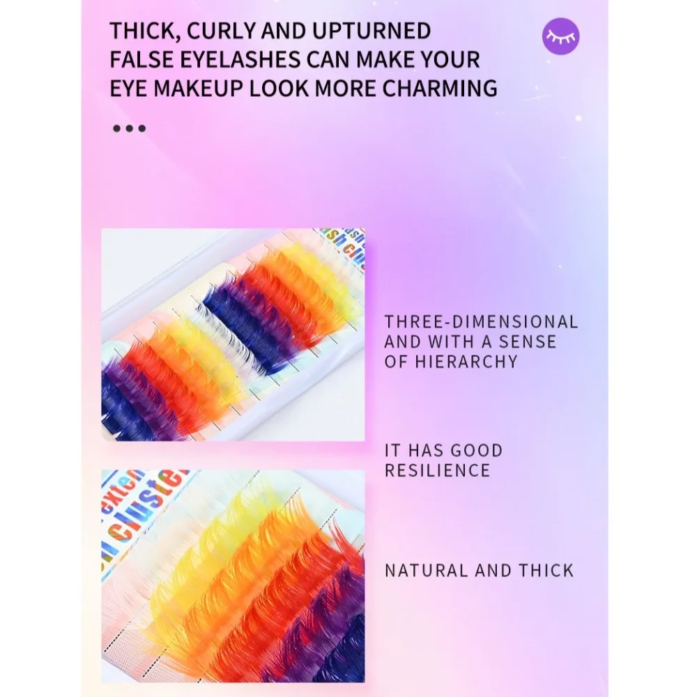 60개 믹스 컬러 위스피 스파이크 만화 속눈썹 컬 피부 친화적인 개별 인조 속눈썹 메이크업 부드러운 DIY 클러스터 속눈썹 파티용