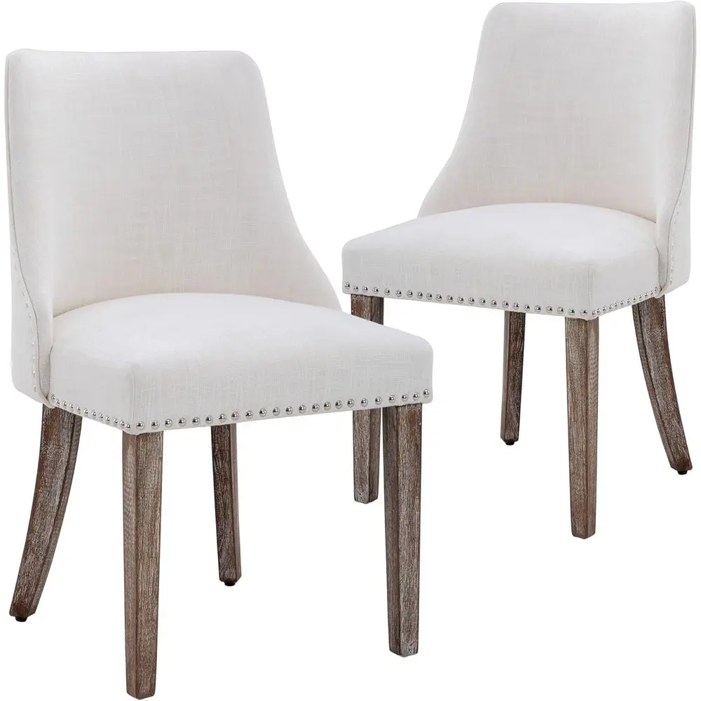 

Набор из 2 обеденных стульев в стиле Mid-Century Modern, с обивкой из льняной ткани и деревянными ножками, для гостиной, кухни или столовой.