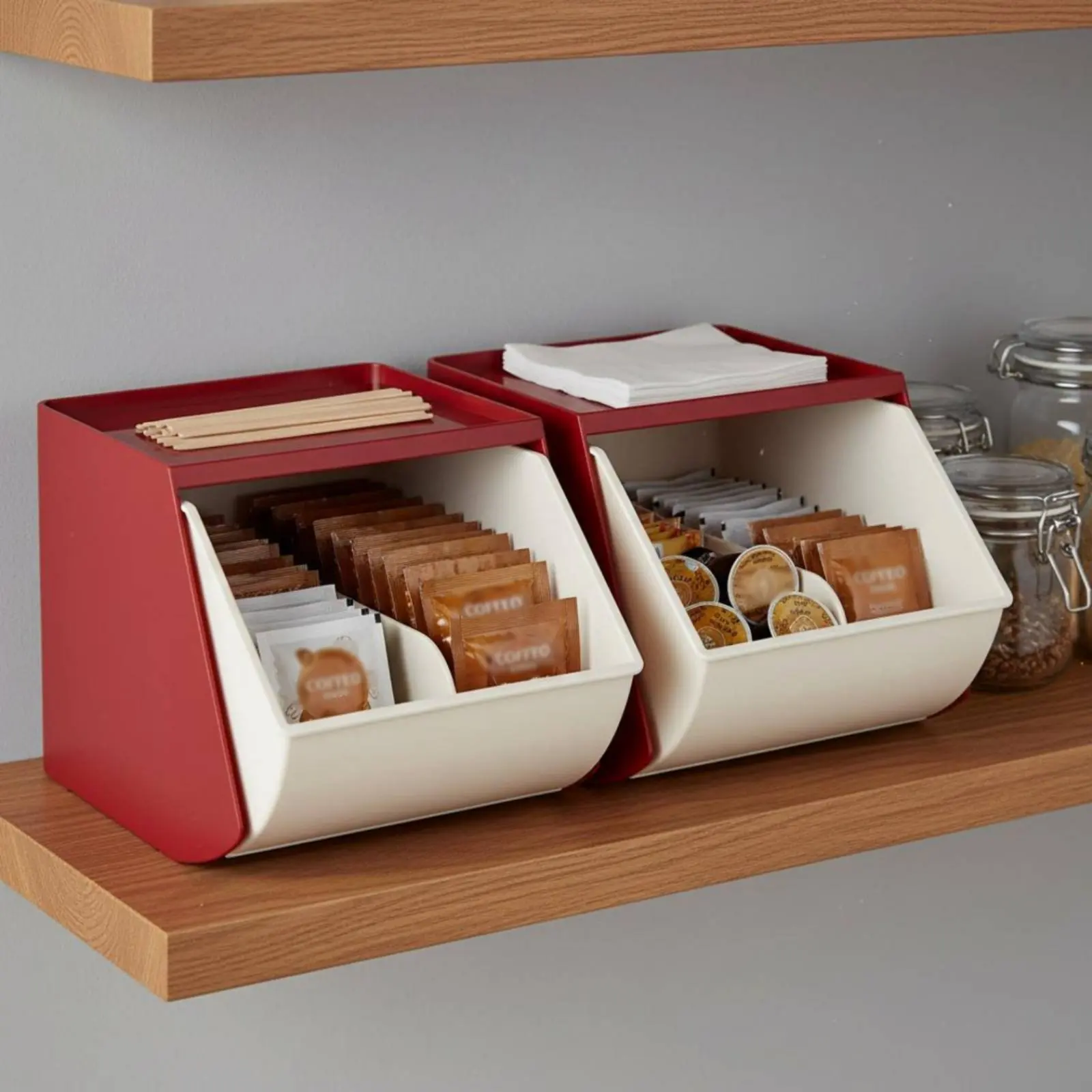 

Tea Infuser Organizer Box Wall-Mountable Slanted Opening Storage Box for Office Pantry, Kitchen Counter