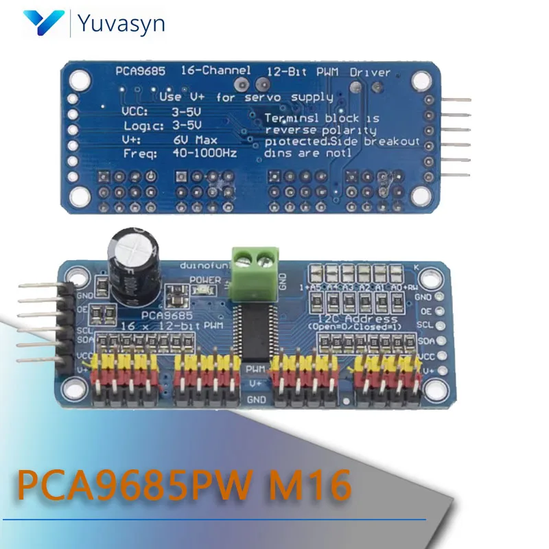 

PCA9685PW M16 Channel 12-Bit PWM Servo Shield Driver I2C Interface PCA9685 Module For Raspberry Pi