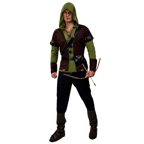 Robin Hood Costume for Man Huntsman Hood Costumes Green Deluxe Cosplay Fancy Suit for Costumes Party for Men Boys