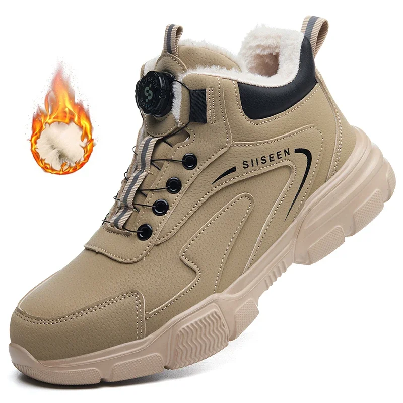Winter Men  Anti smash Anti puncture Safety Shoes Rotating button Work Safety Boots Security Protection Work Steel Toe Shoes