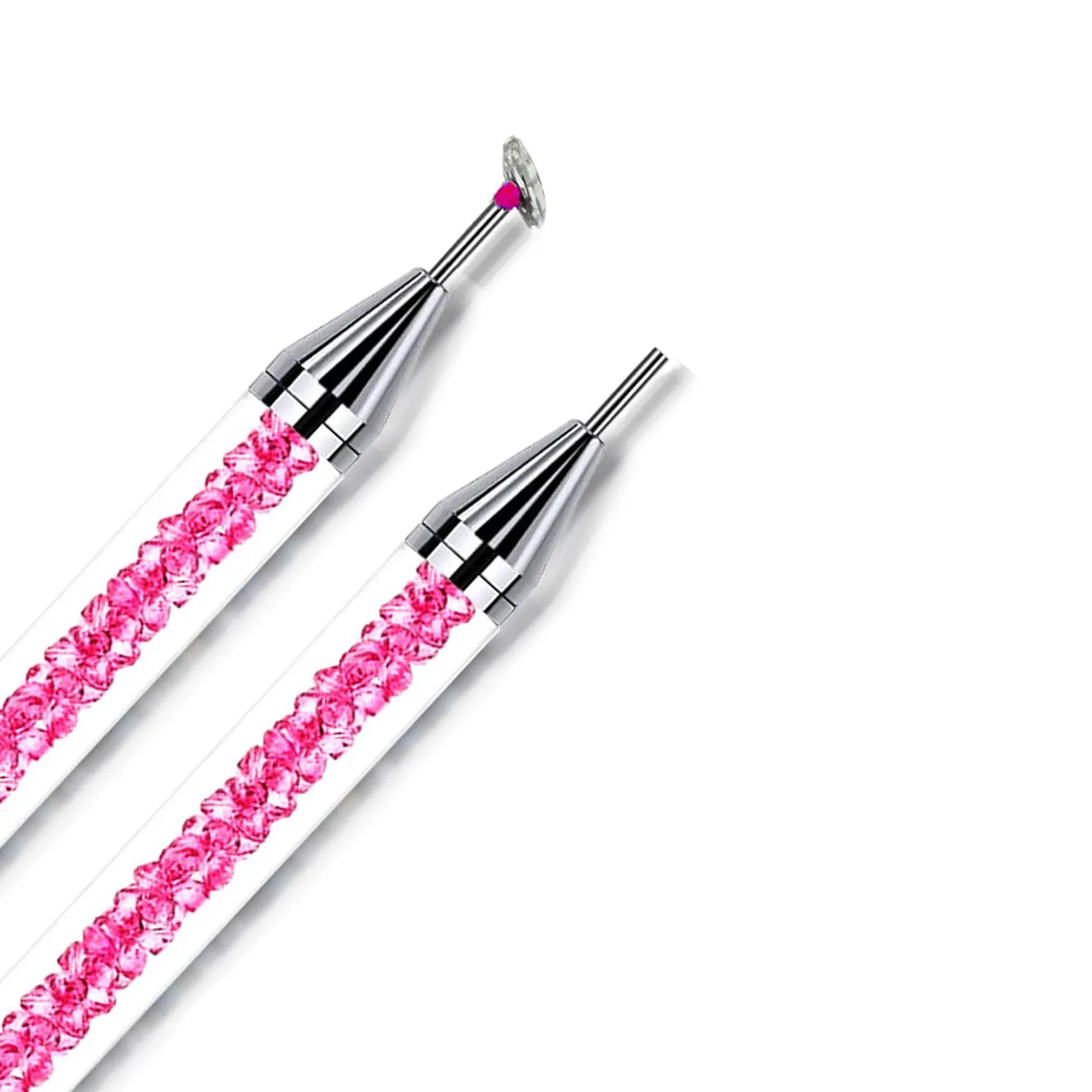 4 Pink Rhinestone Picker Tool Set 2Pcs Dual-Head Wax Pens 2 Tweezers Wax Pencil for Nail Art Crystal Diamond Pickup