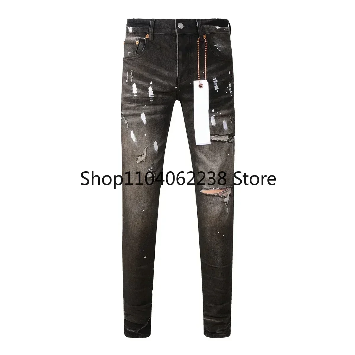 2024  Fashion Purples jeans Men with high Brands street distressed top quality black Repair Low Rise brand Skinny Denim pants