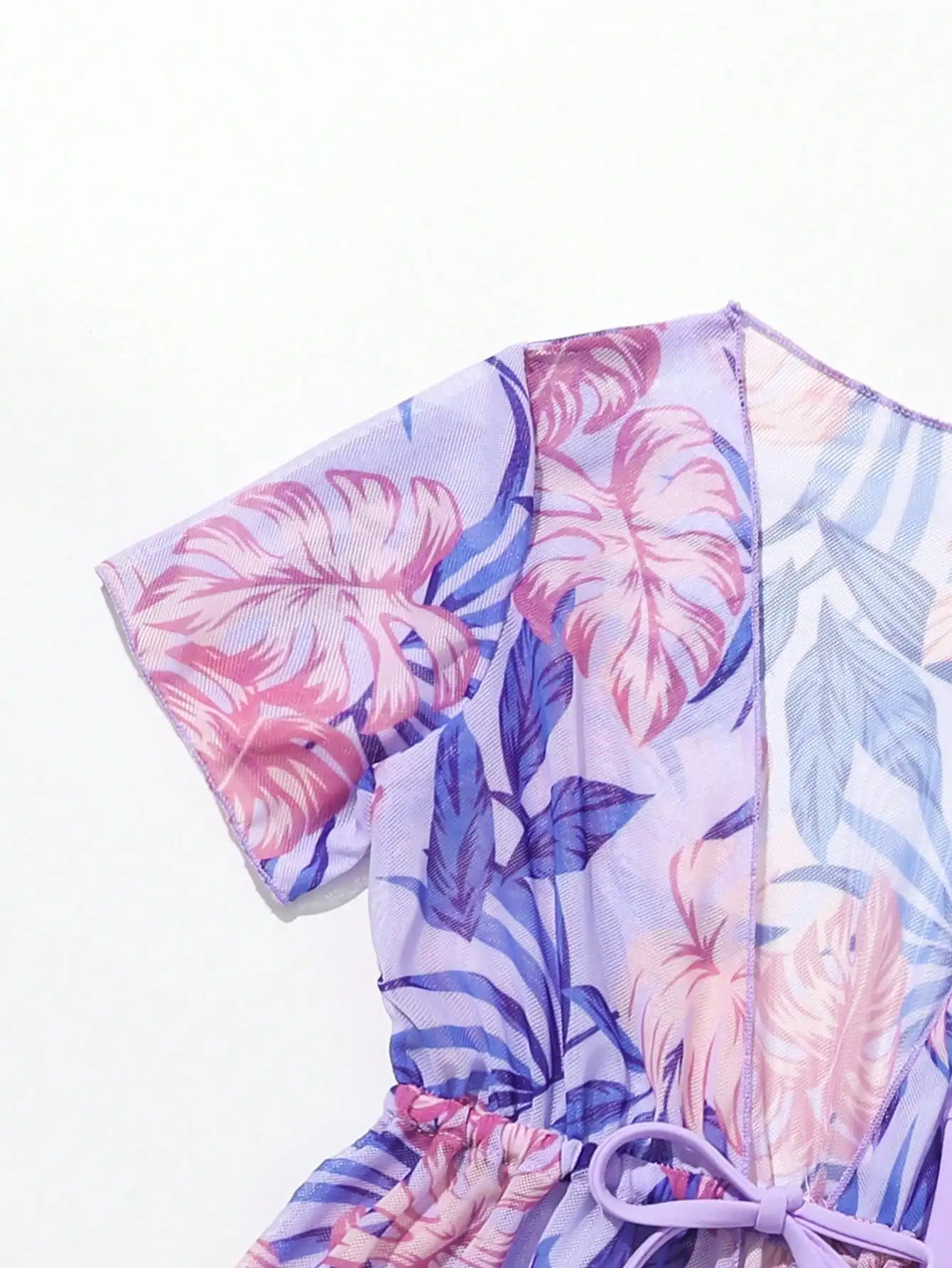 

Tropical Print Bikini Set With Kimono Cover Up For Women