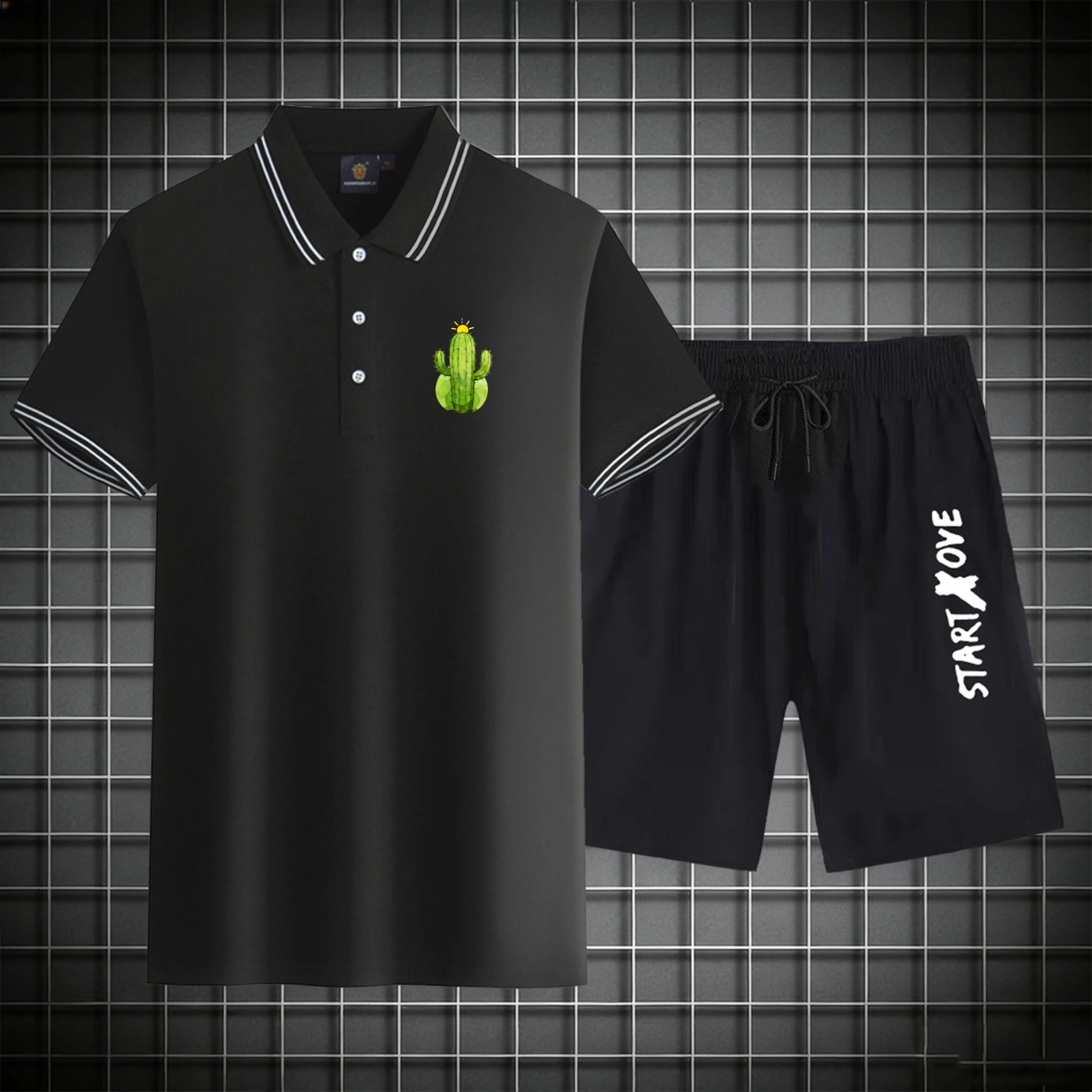 

men's Polos sets 2026 Summer sweat suit Printed Graphic Polyester Short sleeve sweatshirt set Y2k tracksuits drip clothing