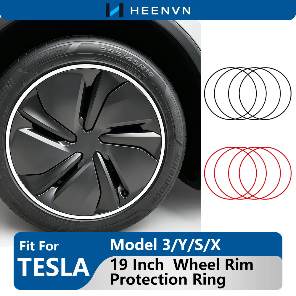 4PCS 19 Inch Wheel Rim Protection Ring For Tesla Model 3/Y/S/X, Aluminum Alloy Rim Guard Protector, No Tire Removal Required