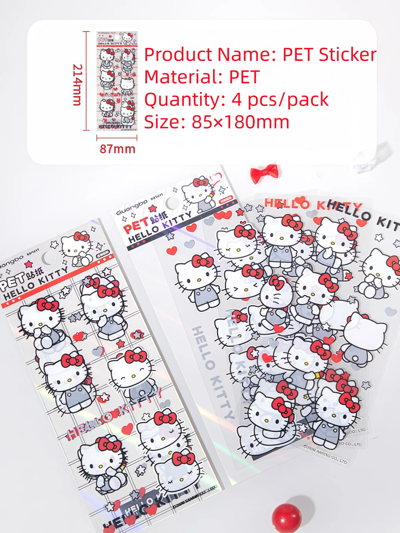 4 Sheets/Pack Sanrio Hello Kitty Pet Stickers Cute and Fun Hello Kitty Transparent DIY Guka Journal Decoration Stickers