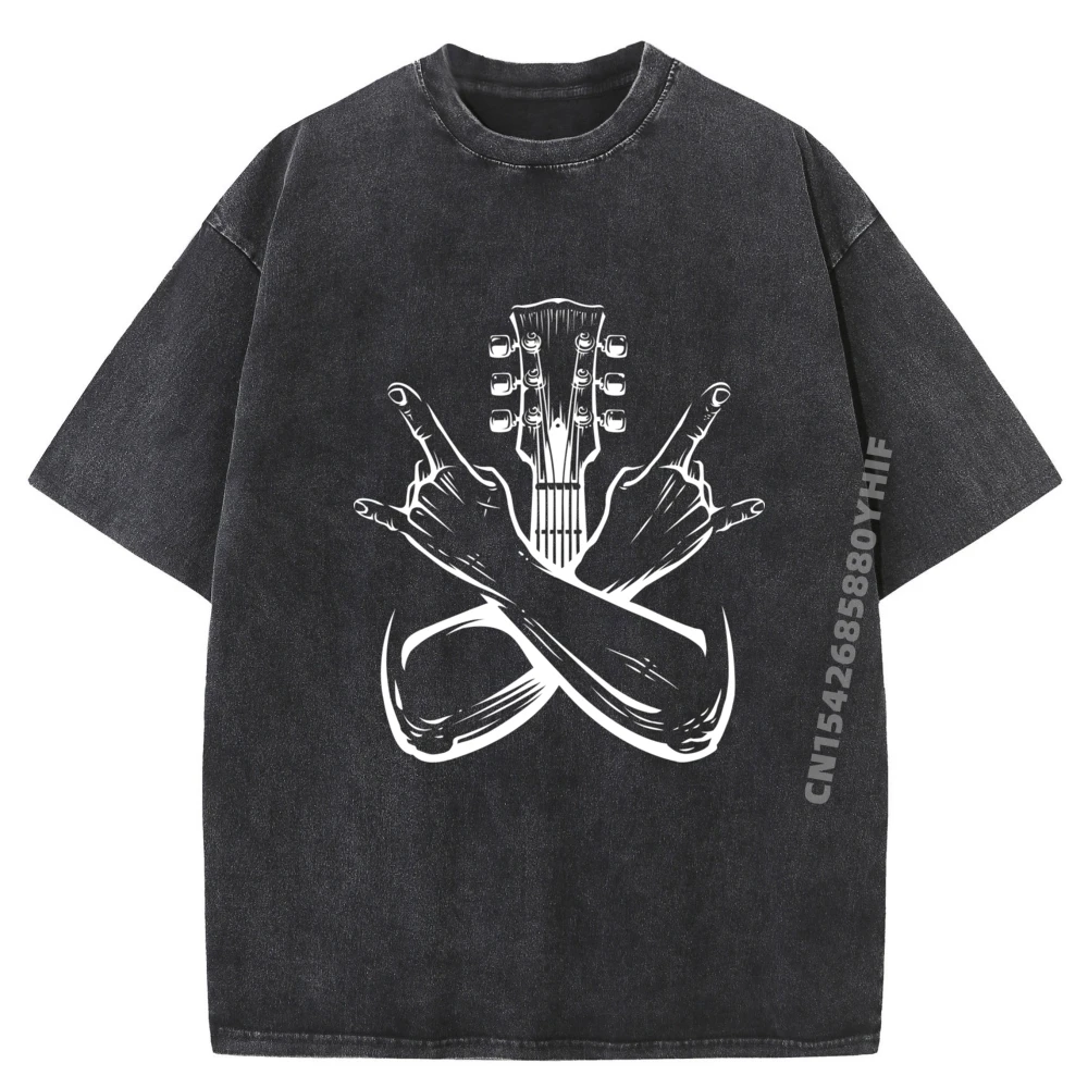 

E Guitar Guitaris Band Fan Designer T Shirt Band Printed Tshirts Large Size Washed Retro Style Graphic Tops