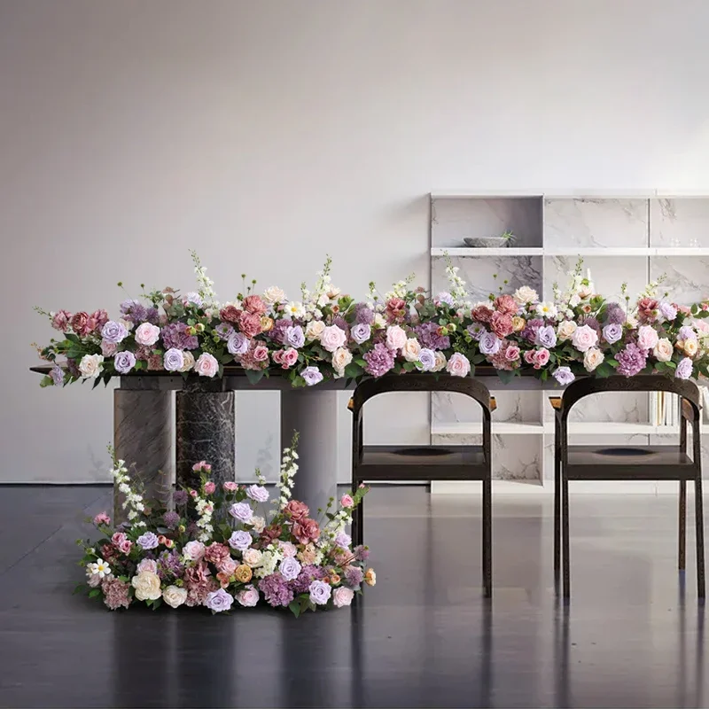 Artificial Multicolor Roses Flower Runners Hanging Garden Decoration Outdoor Wedding Table Centerpiece Hanging Flower Row