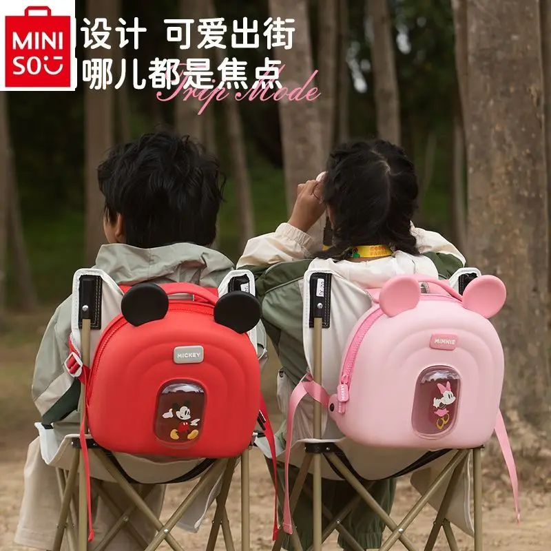 Miniso Dish Kindergarten School Bag, Mickey dos desenhos animados, meninos e meninas mini meninas saída, mochila de armazenamento de grande capacidade, mochila infantil