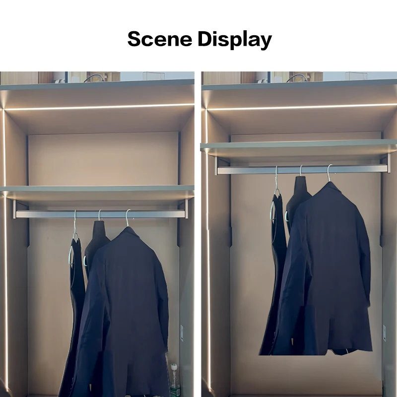 Smart Touch Sensor Elektrisch hefplanksysteem voor kledingkast met afstandsbediening en verborgen rail voor soepele omhoog en omlaag beweging