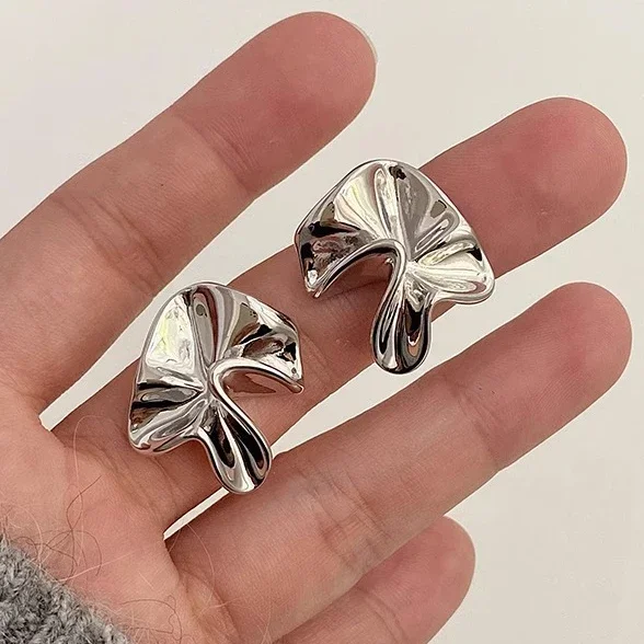 PONYKISS 925 Sterling Silver Wrinkled Flower Stud Earring for Women Minimalist Trendy Fine Jewelry Personality Plant Accessories