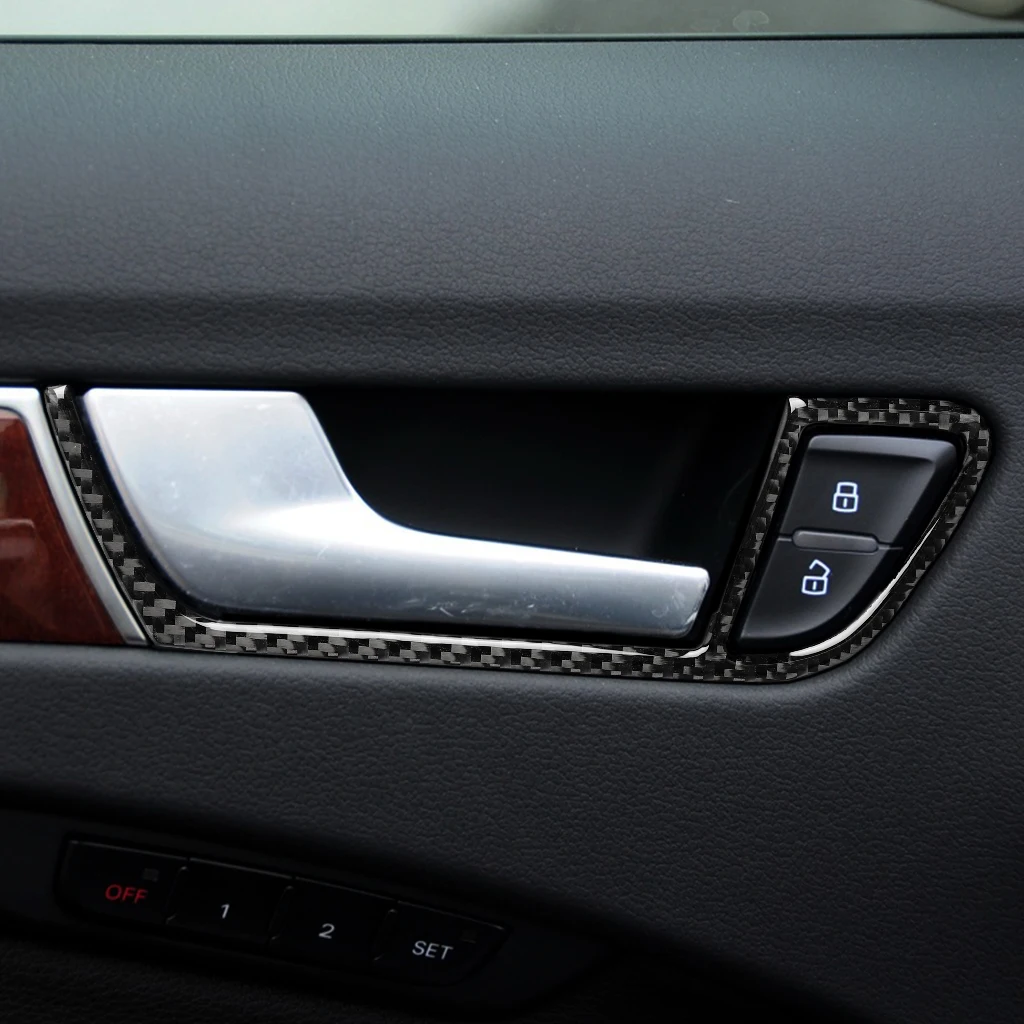 4pcs for Audi A4 B8 A5 Q5 Car Door Inner Grab Handle Decorative Cover Trim Sticker Decal Auto Interior Accessories Carbon Fiber