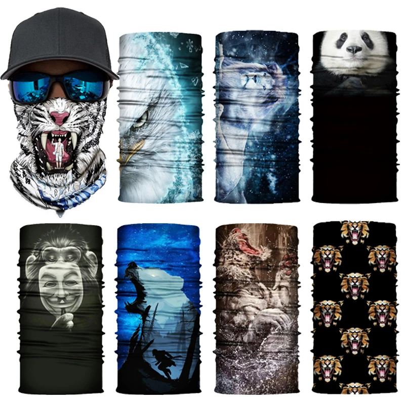 Animal Tiger Snake Lino Eagle Panda Leopard Print Tube Scarf Bandana Women Men Outdoor Travel Cycling Hiking Face Cover Headband