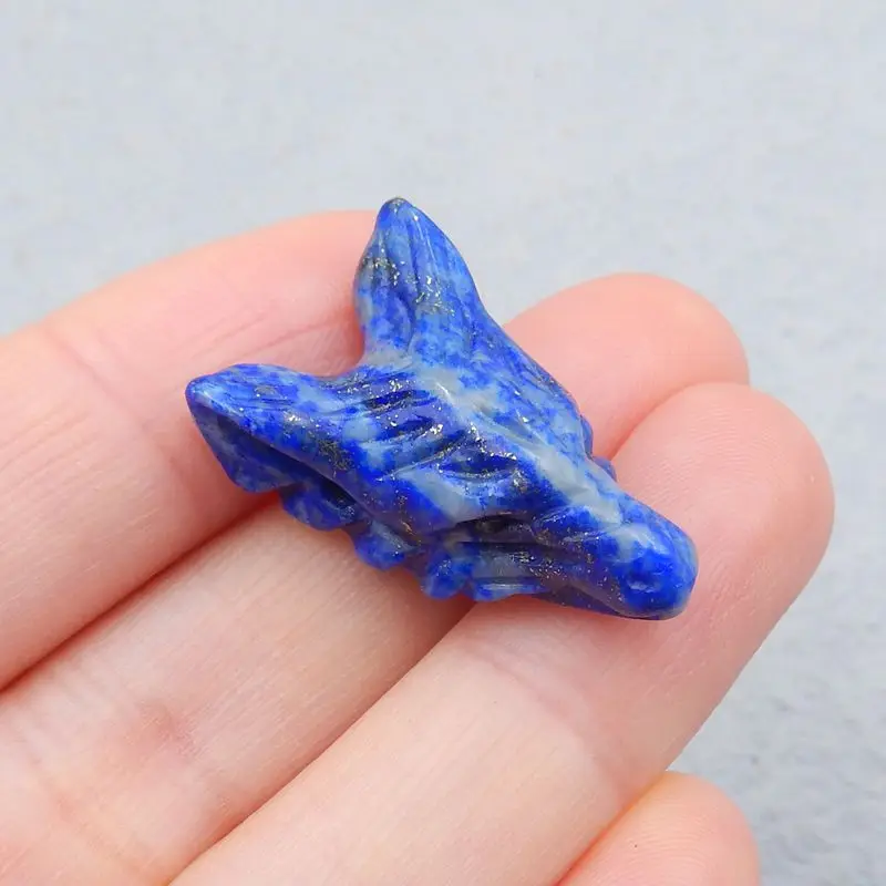 

Natural Stone Lapis Lazuli Carved Wolf Head Fashion Pendant Bead 27x17x10mm 6g