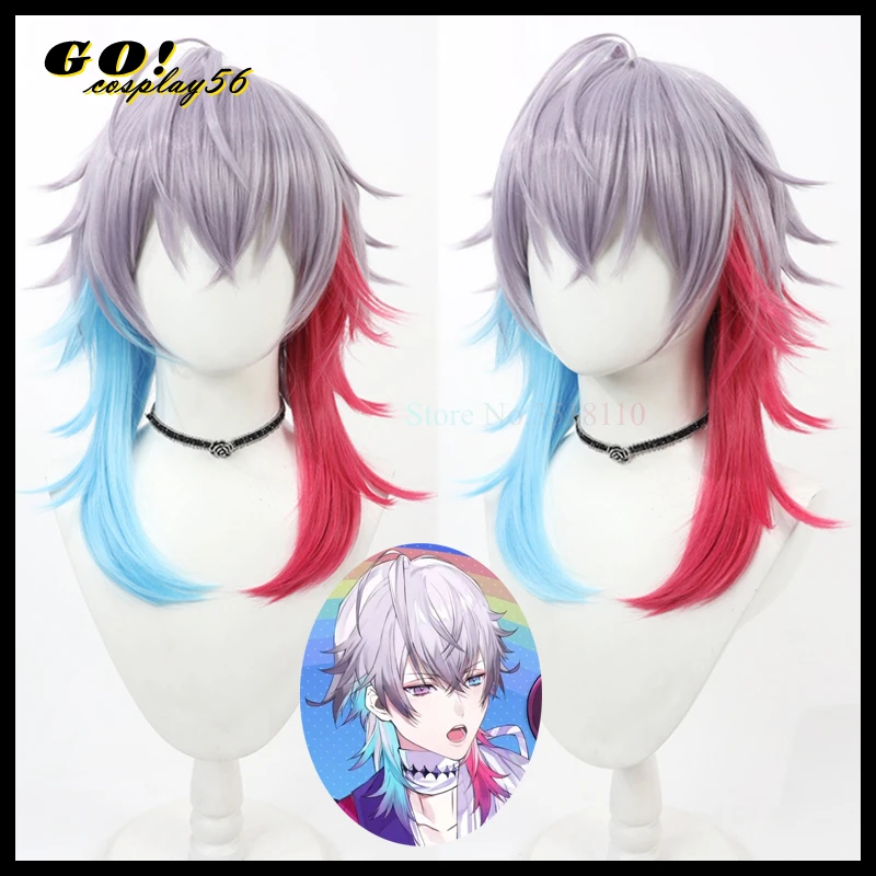 Vtuber-Peluca de Cosplay Gavis Bettel para niñas, pelo largo y liso, azul y rojo mezclado, Idol, Youtuber