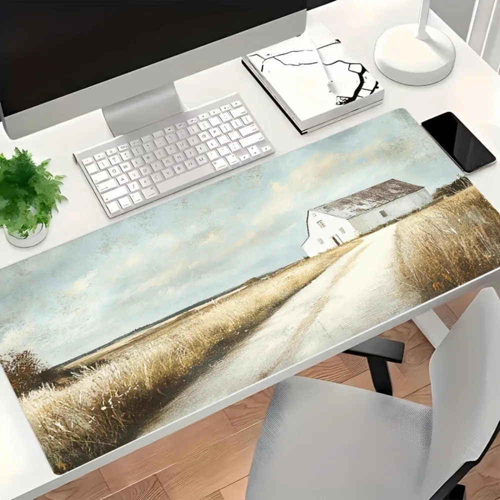 

Durable Country House Desk Mat, Non-Slip Large Gaming Mouse Pad for Office, Aesthetic Rustic Landscape Keyboard Pad