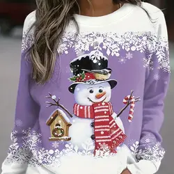 Cute Christmas Snowman Print Hoodie Casual Long Sleeved O-neck Women's Top 2024 Comfortable Autumn And Winter Plus Size Clothing