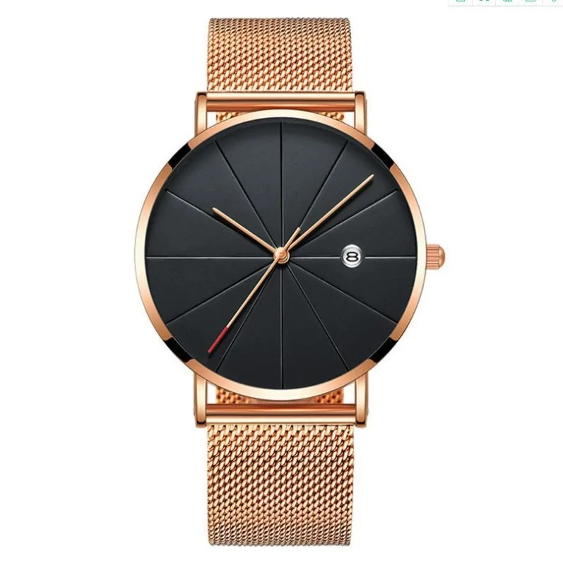 2025 Men's Stainless Steel Quartz Watch with Calendar Mesh Handheld Design Creative Customizable Timepiece for Men