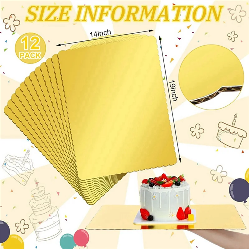 【Limited Time Offer】Disposable Cardboard Cake Bases 20 Pack Rectangle Cake Board 14X10 Inch Gold Foil Quarter Cake Sheet For Bak view 5