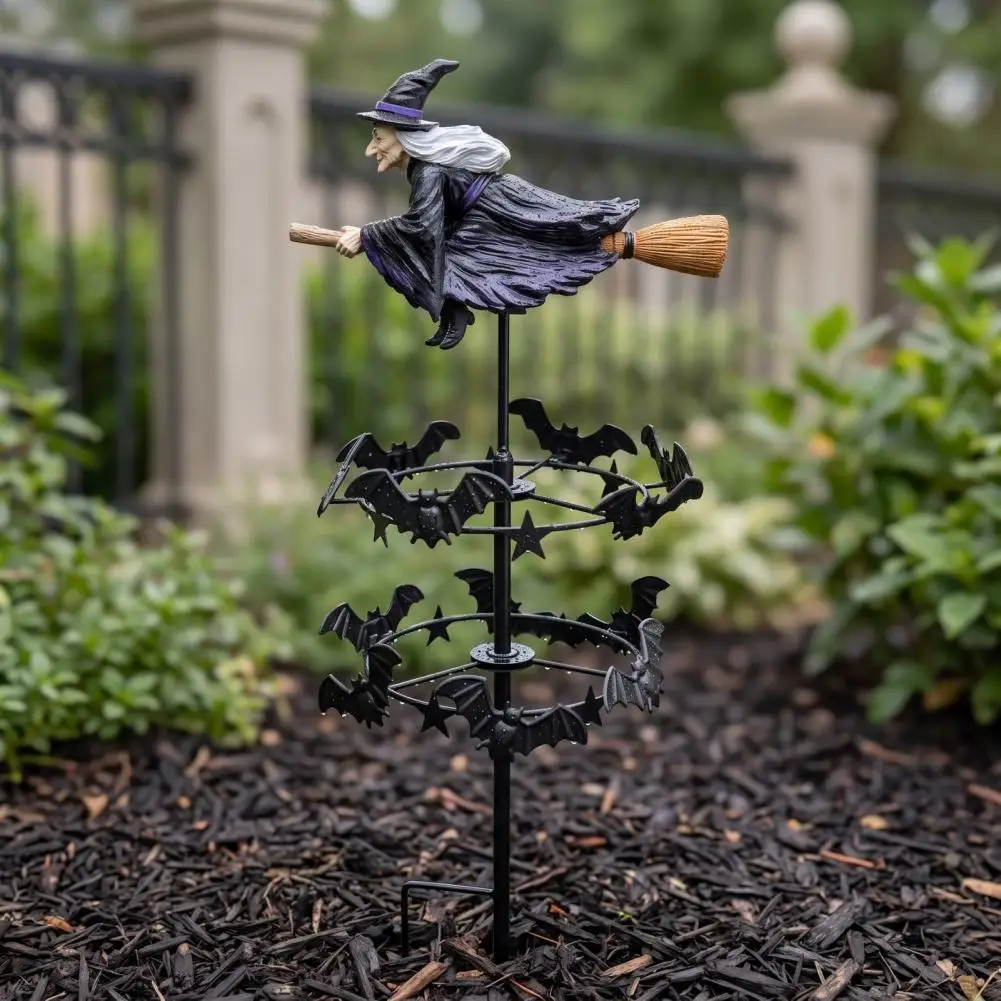 Whimsical Witch Garden Decor Witch Garden Wind Spinner Outdoor Decor Halloween Resin Statue Garden Stake for Yard for Yard