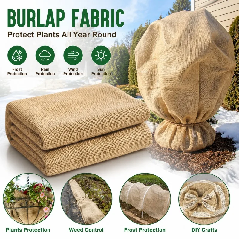 Natural Burlap Plant Covers Freeze Protection Jute Textile Cloth Winter Plant Blankets for Outdoor Plants Trees Frost Protection