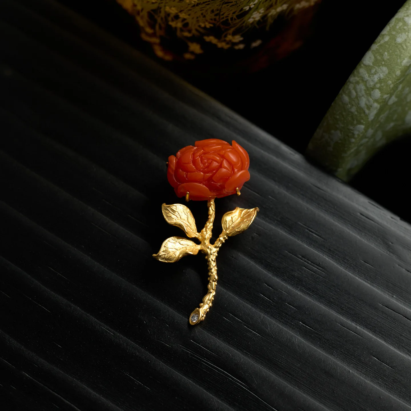 

925 Gold Plated Natural Nanhong Agate Brooch, Chinese Style Gemstone Jewelry Gift