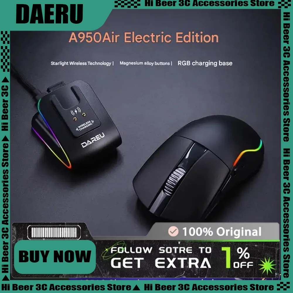 

Беспроводная мышь DAREU A950AIR Electric Engine Edition, трехрежимная, 3950, легкая, RGB, 8 кГц, возвратные кнопки HiFi, игровая мышь