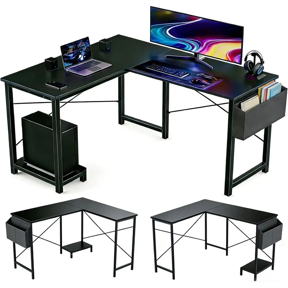 

50 Inch L-Shaped Desk with Reversible Surface and Storage for Gaming and Home Office