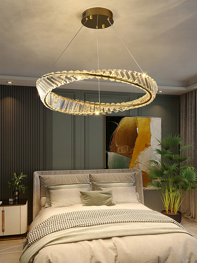 2022 new Italian light luxury living room crystal chandelier Nordic postmodern minimalist led ring dining room bedroom lamp