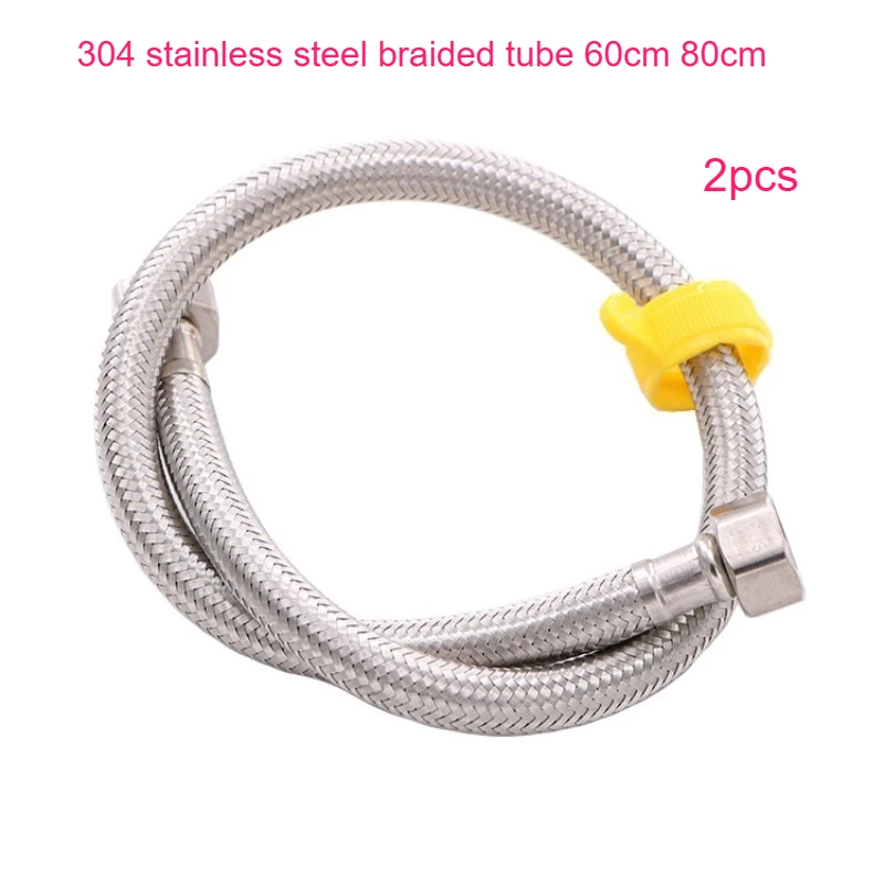 

2Pcs60mm 80mm 304 stainless steel braided water inlet hose 10strands of 18 wires hot and cold water inlet hose for water heater