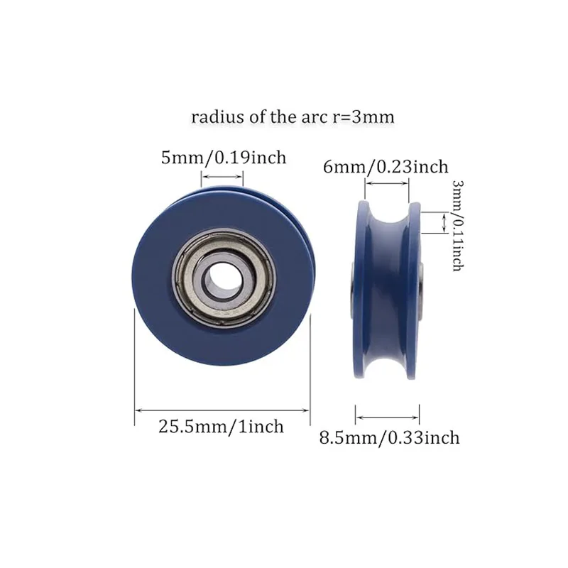 U Groove Pulley 4Pcs U-Groove 5x25.5x8.5mm Blue Roller Guide Wheel Nylon Guide Roller Wheel for Doors Windows Cabinets Drawers