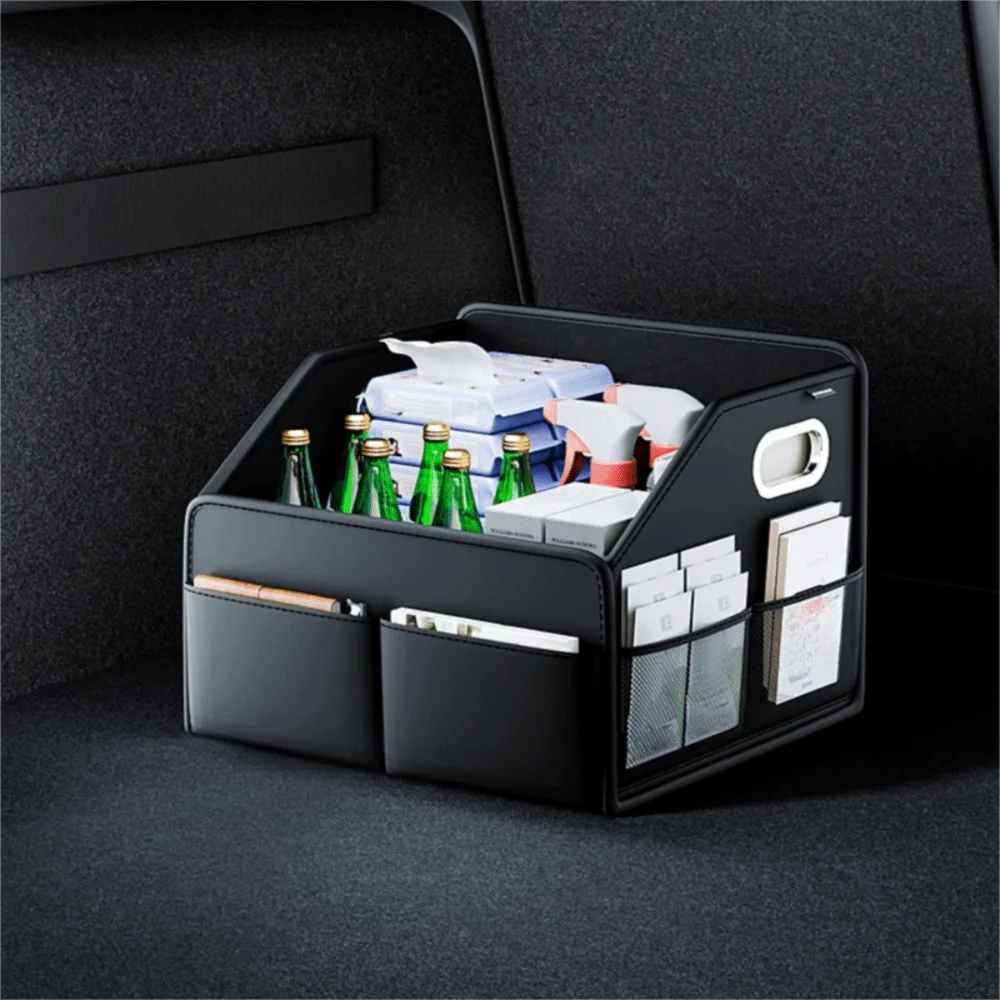 

Travel Leather Car Trunk Organizer Large Capacity Waterproof Car Storage Box Portable Foldable Backseat Storage Bag